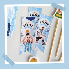 FUTBOL MESSI - KIT DECORACION CUMPLEAÑOS IMPRESO - Lorenza Diseño