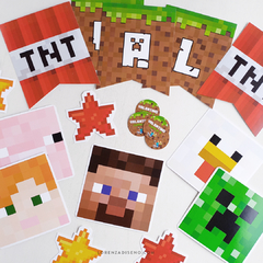MINECRAFT - KIT DECORACION CUMPLEAÑOS IMPRESO