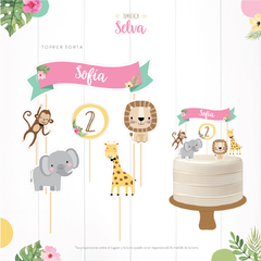 ANIMALES DE LA SELVA NENA - KIT DECORACION CUMPLEAÑOS IMPRESO