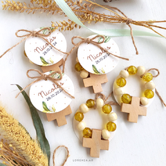 PACK X 10 DENARIOS - PERLAS DE VIDRIO AMARILLAS Y MADERA - tienda online