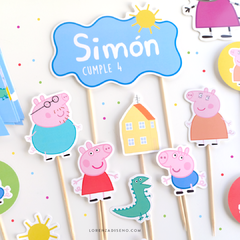 DECO TORTA BANDEROLA + TOPPERS FORMITAS DE PERSONAJES - TEMÁTICA A ELECCIÓN - Lorenza Diseño