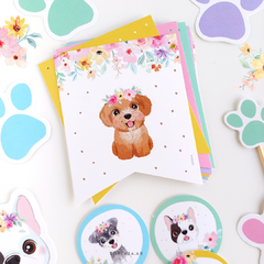 Imagen de PERRITOS Y FLORES - KIT DECORACION CUMPLEAÑOS IMPRESO