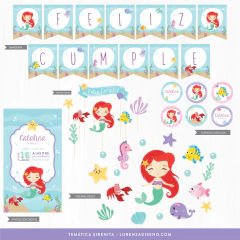 LA SIRENITA BEBÉ - KIT DECORACION CUMPLEAÑOS IMPRESO