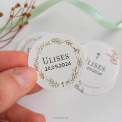 TARJETITAS REDONDAS 4 CM EN PAPEL ESPECIAL TEXTURADO