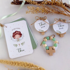 PACK X 10 DENARIOS - PERLAS DE VIDRIO VERDE Y MADERA - CRUZ CHICA - Lorenza Diseño