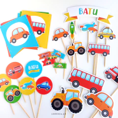 TRANSPORTES - KIT DECORACION CUMPLEAÑOS IMPRESO