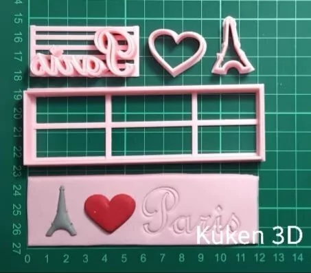 Cortante rectangulo I love paris 12cm collage torre eiffel