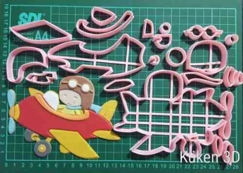 Cortante Nene En Avioneta Collage Aviador Avion Volar 14cm