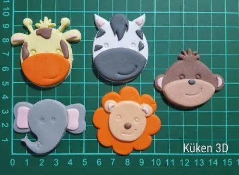 Cortante Animales Selva Cabezas 5cm Collage Leon Mono Cebra