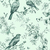 Empapelado de pared en tonos menta con ilustraciones de aves y flores