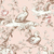Empapelado de pared con diseño de patos en un entorno floral sobre fondo rosa.