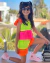 Conjunto neon tricolor de short e blusa babados