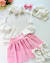 Conjunto de saia rosa plissada e blusa moletom tricô com laços strass Fabiana - Estilosa Kids / Loja Online Moda Infantil