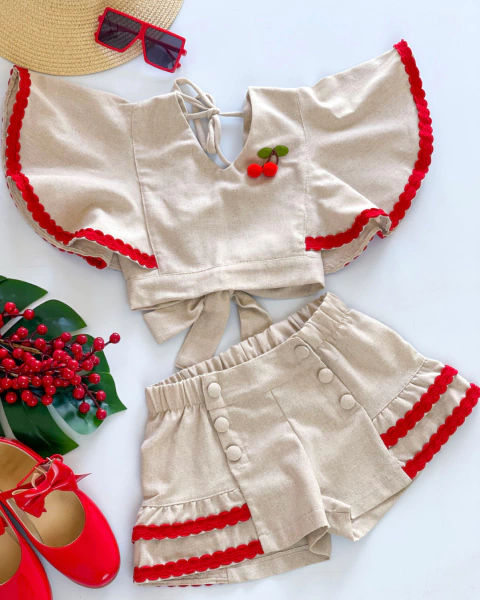 Conjunto de short e cropped babados cerejinha