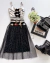 Conjunto de saia tule brilho prata cropped metalizado laços