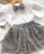 Conjunto de blusa renda branca e saia brilho cinza chumbo - comprar online