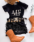 Conjunto de saia franja preta e blusa PERSONALIZADA com nome prata - comprar online