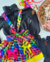 Conjunto de salopete colorida com Neon e blusa preta Carolina (acompanha laço de cabelo) - loja online