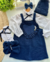 Conjunto de salopete marinho, camisa branca e laço de cabelo Talita