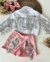 Conjunto de short rosa com franja e camisa branca franja boiadeira Jú