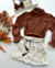 Conjunto de saia babadinhos e blusa marrom Bianca