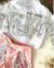 Conjunto de short rosa com franja e camisa branca franja boiadeira Jú na internet