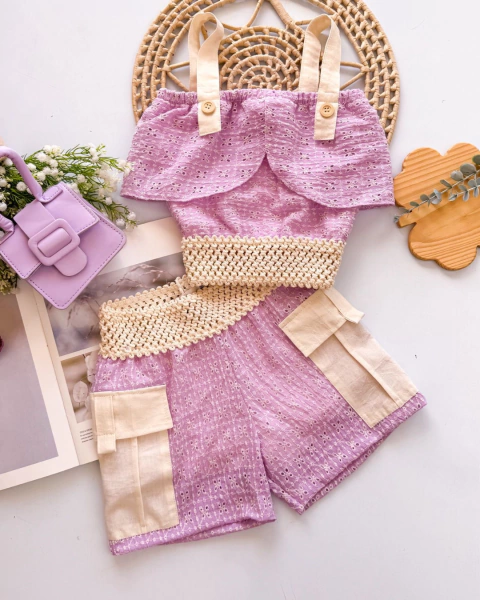 Conjunto de short cargo e blusa de Laise lilás - comprar online