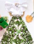 Conjunto de saia midi verde com branco e cropped branco babados - comprar online