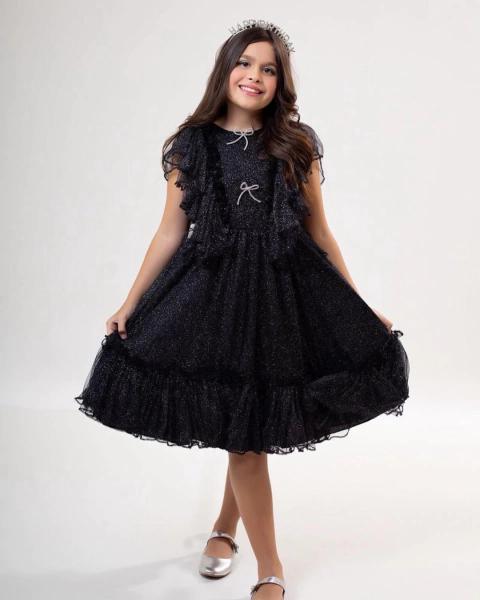 Vestido preto tule gliter Daniela - comprar online