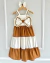 Vestido bicolor caramelo e off com laço Giulia - comprar online