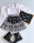 Conjunto de short saia tule preta bordada e blusa branca