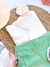 Conjunto de short linho verde e blusa flor um ombro - Estilosa Kids / Loja Online Moda Infantil
