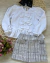 Conjunto de short saia malha Tweed e blusa tricoline laços