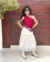 Conjunto de saia renda midi e blusa tule um ombro marsala - loja online