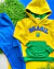 Conjunto de calça azul cargo e blusa capuz amarela Brasil na internet