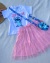 Conjunto de camiseta stitch e saia tule rosa