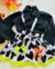 Conjunto de salopete preto e branco com laços coloridos e blusa preta Julieta (acompanha laço de cabelo) - loja online