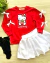 Conjunto de saia plissada branca, moletom vermelho Hello Kit com laço de cabelo Lorena