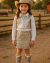 Conjunto de saia franja e cropped prata com camisa branca - Estilosa Kids / Loja Online Moda Infantil