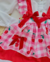 Conjunto de salopete cerejinha e camisa branca Paula (acompanha laço de cabelo) - comprar online