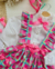 Conjunto de salopete rosa e verde água com camisa branca Jasmine (acompanha laço de cabelo) - Estilosa Kids / Loja Online Moda Infantil