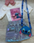 Conjunto de short saia metalizado furta cor e blusa aplicação stitch