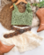 Conjunto de saia babados renda off white e cropped verde pistache flores - comprar online