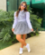 Conjunto de saia e cropped cinza de brilho com camisa branca manga longa - Estilosa Kids / Loja Online Moda Infantil