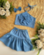 Conjunto de saia e top flor azul Cássia