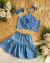 Conjunto de saia e top flor azul Cássia