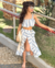 Conjunto de saia midi mullet e cropped listrado de azul Letícia - loja online