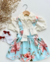 Conjunto de salopete floral azul e blusa off laço Aurora - loja online
