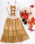 Conjunto de saia midi telinha dourada e cropped laços Isabella