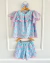 Conjunto de short e blusa de laise azul com rosa Mabel - comprar online